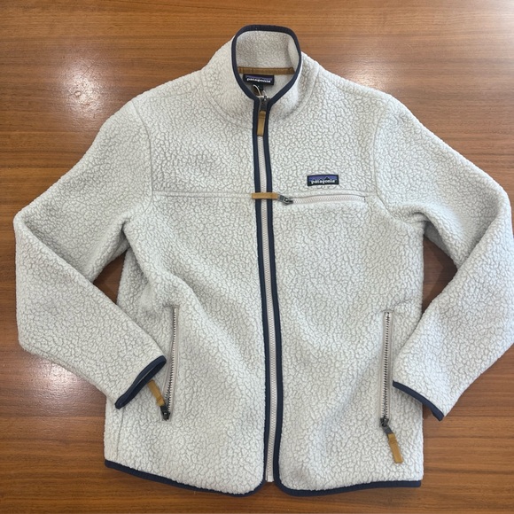 Patagonia Retro Pile Fleece Jacket Full Zip Beige 3 Pockets Womens Small - Picture 1 of 16